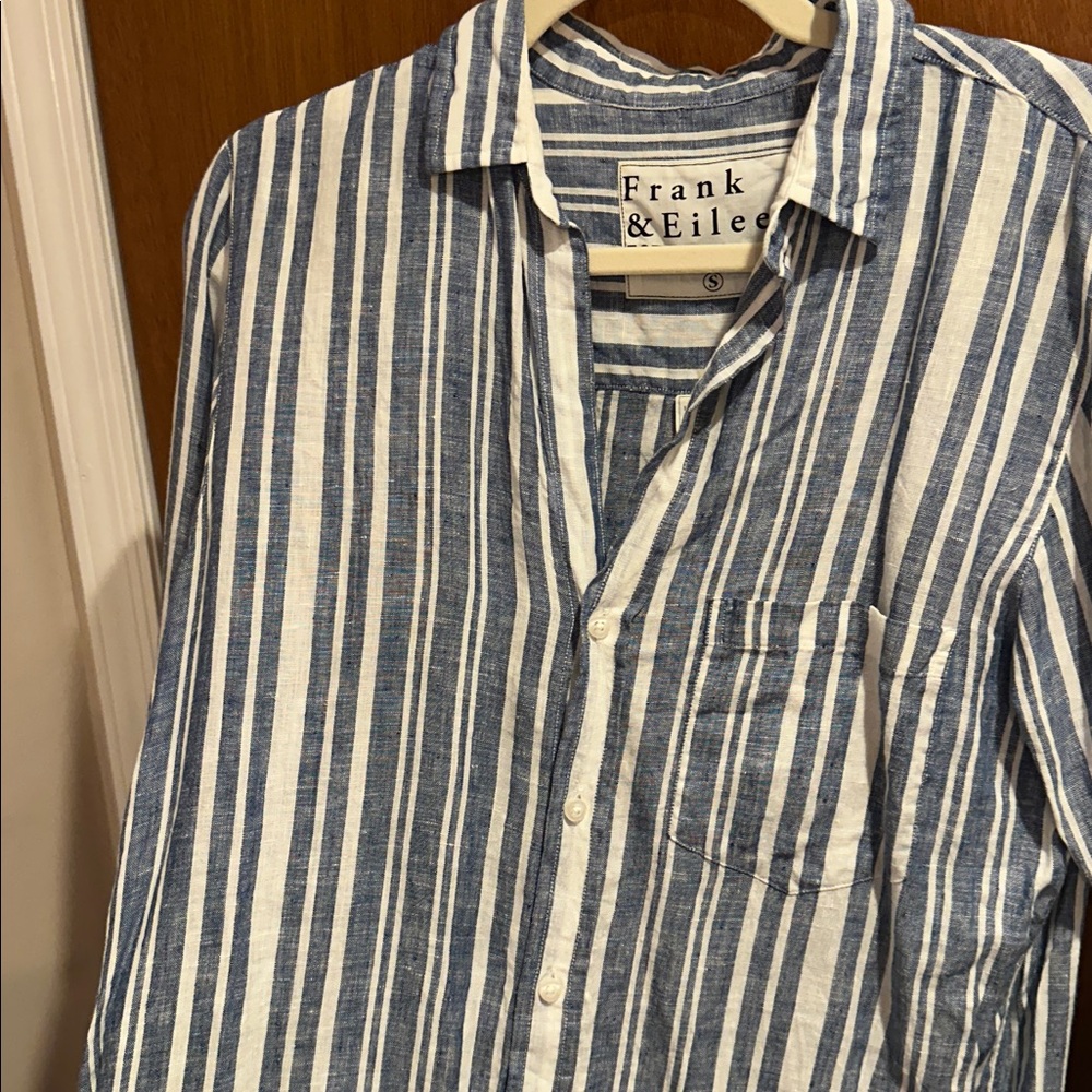 Frank & Eileen Blue and White Striped Long Sleeve Dress - Picture 4 of 5